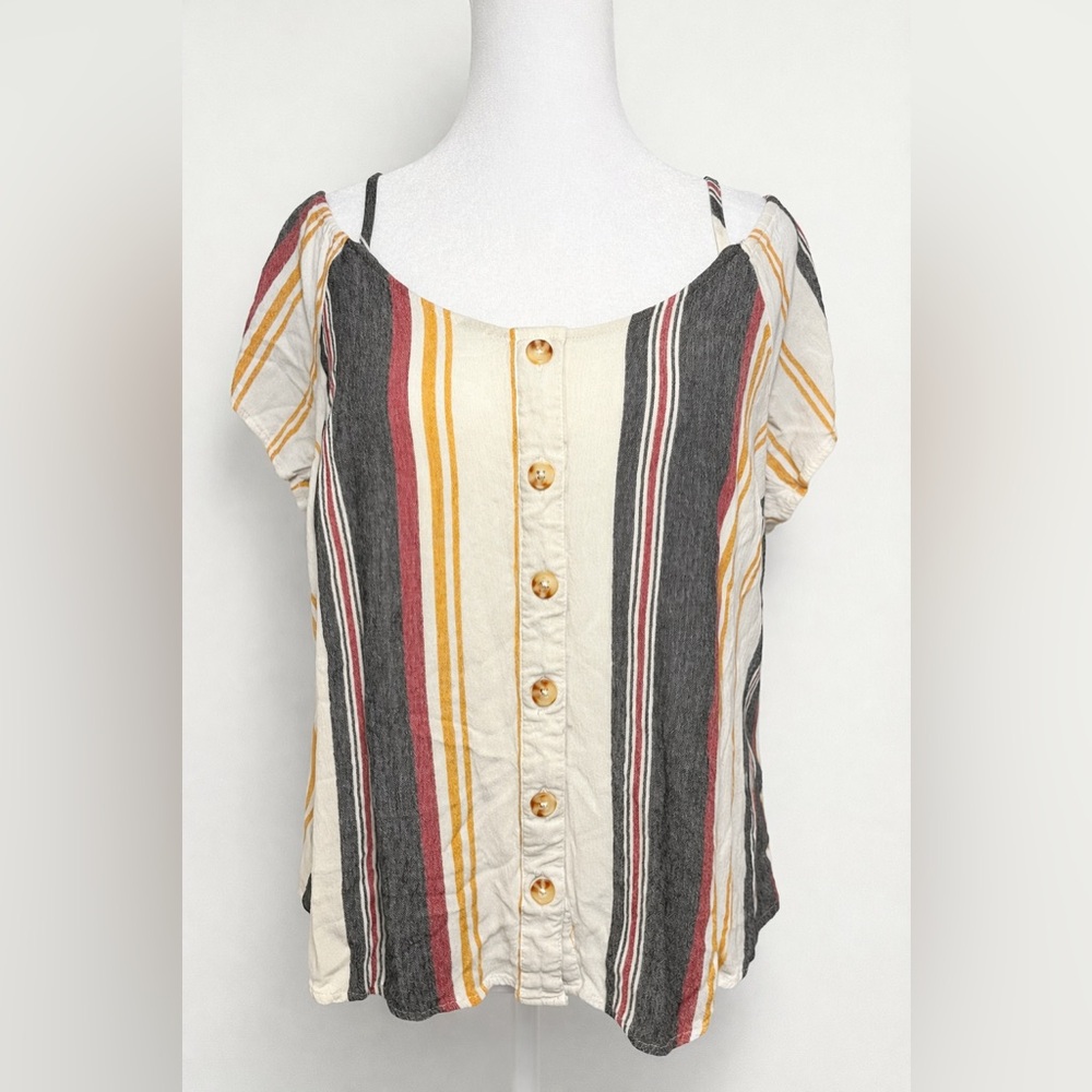 Torrid Striped Button Front Blouse Size 00 | Boho Cold Shoulder Top